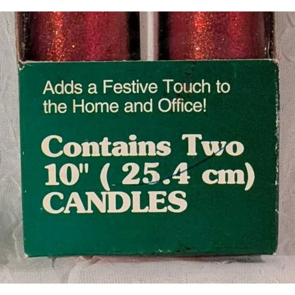 NOS Candles Glitter Taper Joy Brite Holiday Christmas Red 10